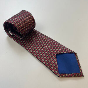 STONEHENGE Silk Tie Geometric Diamond Handmade Red Black Metallic Business Retro